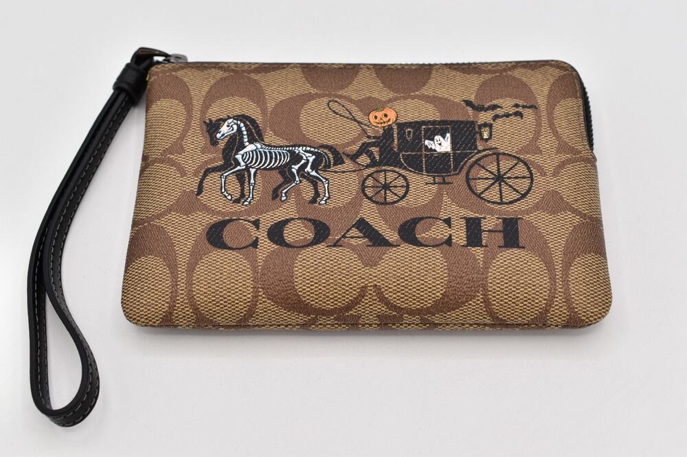 Coach Halloween Wristlet Cards ID Signature Skeleton Pumpkin Horse Carriage 2023